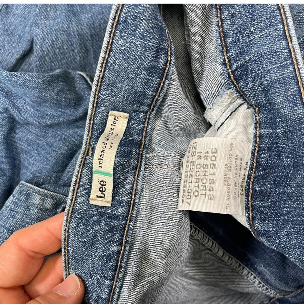 Lee 16 Short Blue Denim Relaxed Straight Leg Jeans Classic Mom Jeans Normcore - Picture 7 of 8